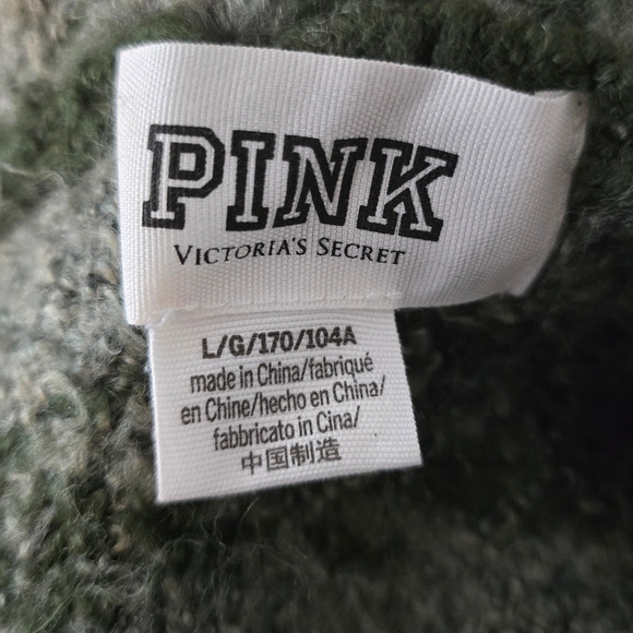 Victoria Secret Pink Green Camouflage Tight Knit Fuzzy Hooded Pullover Jacket L - Picture 3 of 5